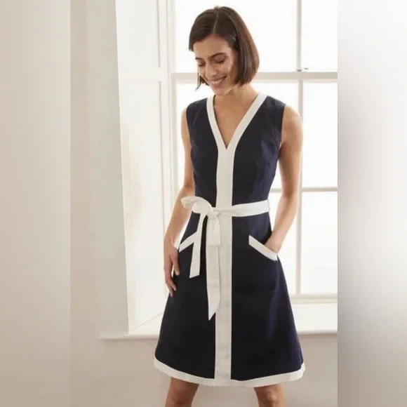 Boden Josie Dress in Navy Blue Classic Size 12 with Belt Pristine Condition - Picture 8 of 10